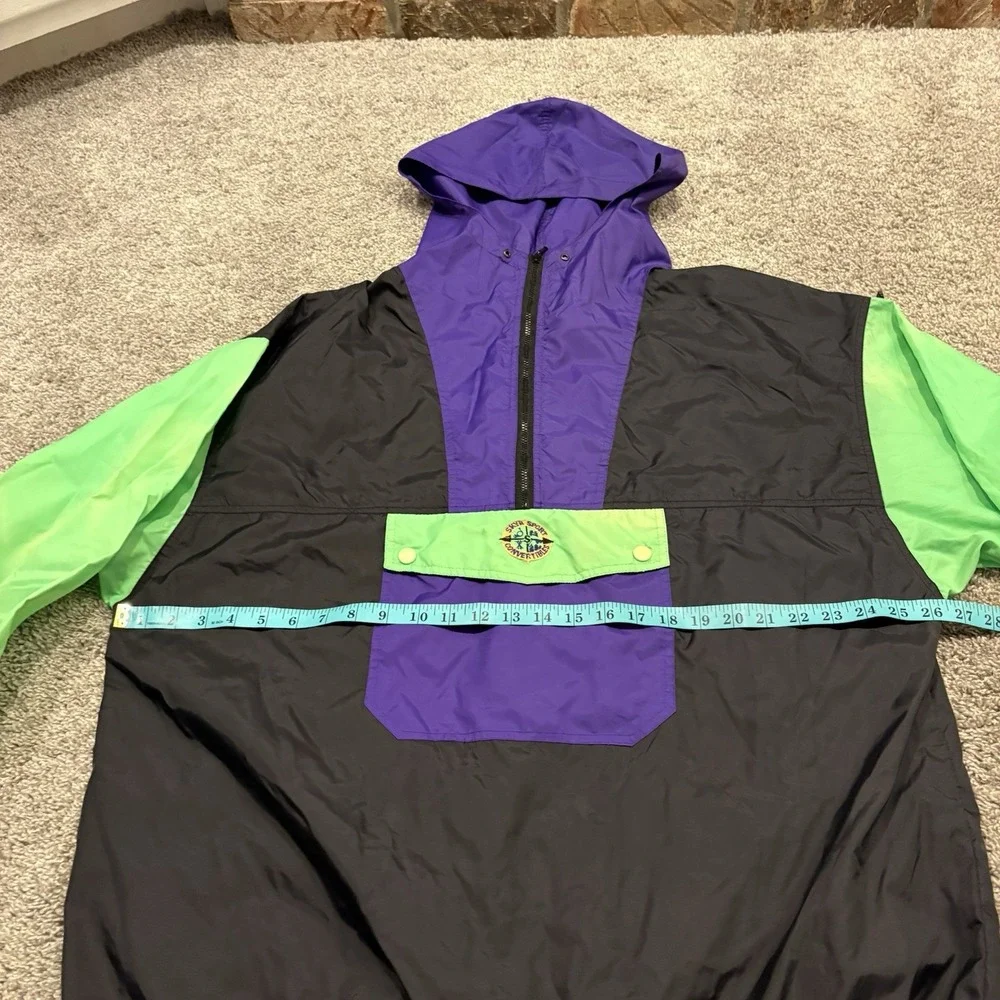 Vintage Skyr Jacket Mens XL Black Purple Green Anorak Color Windbreaker Outdoor